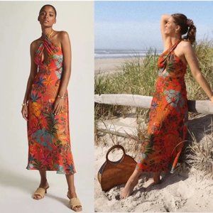 NWOT Farm Rio x Anthropologie Tropical Print Halter Maxi Dress Never Worn Size L